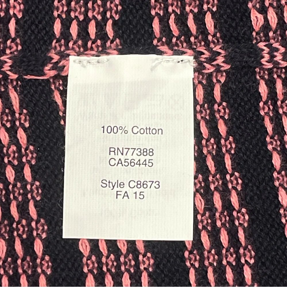 J. Crew Textured Crewneck Knit Sweater Navy & Pink 3/4 Length Sleeve Size XL